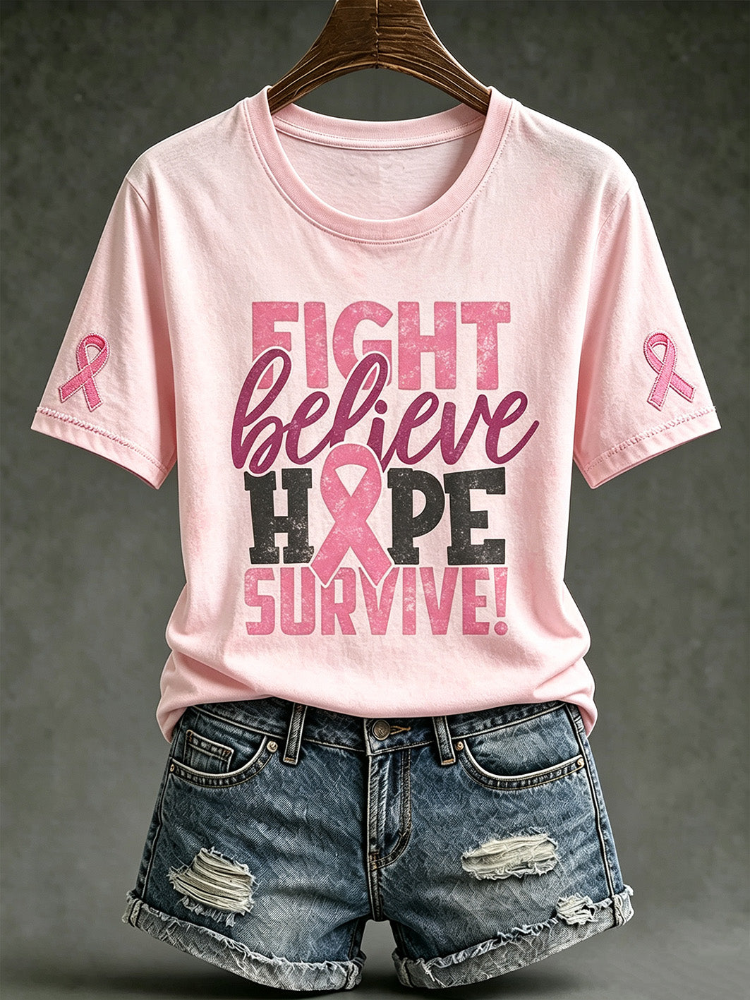 T-shirt à manches courtes décontracté imprimé à motif de thème anti-maladie pour femme