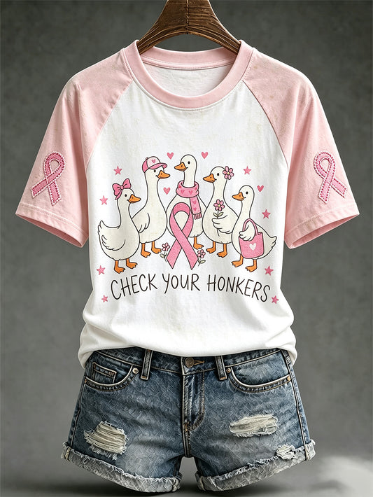 T-shirt décontracté à manches courtes pour femme, imprimé d’un motif sur le thème de la prévention des maladies