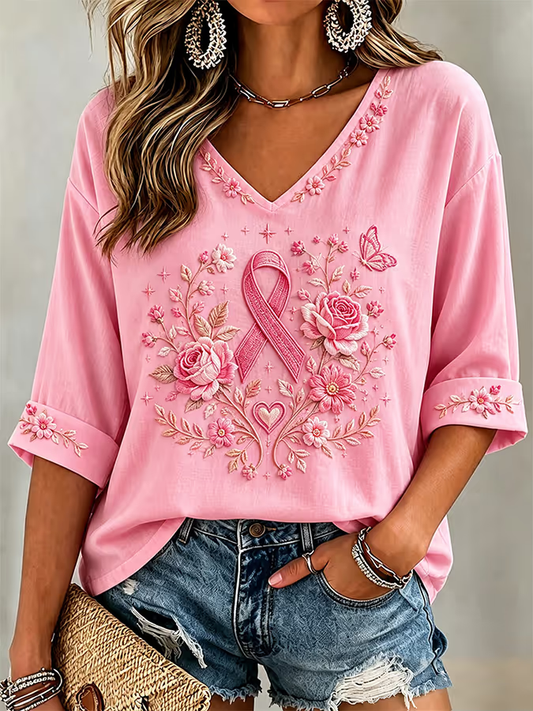 T-shirt à manches mi-longues pour femmes Cancer du sein