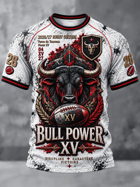 T-shirt décontracté vintage pour homme, motif taureaux de Toulouse, style rugby français