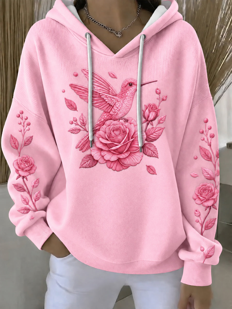 Sweat à Capuche Décontracté Femme Rose Cancer Du Sein Imprimé