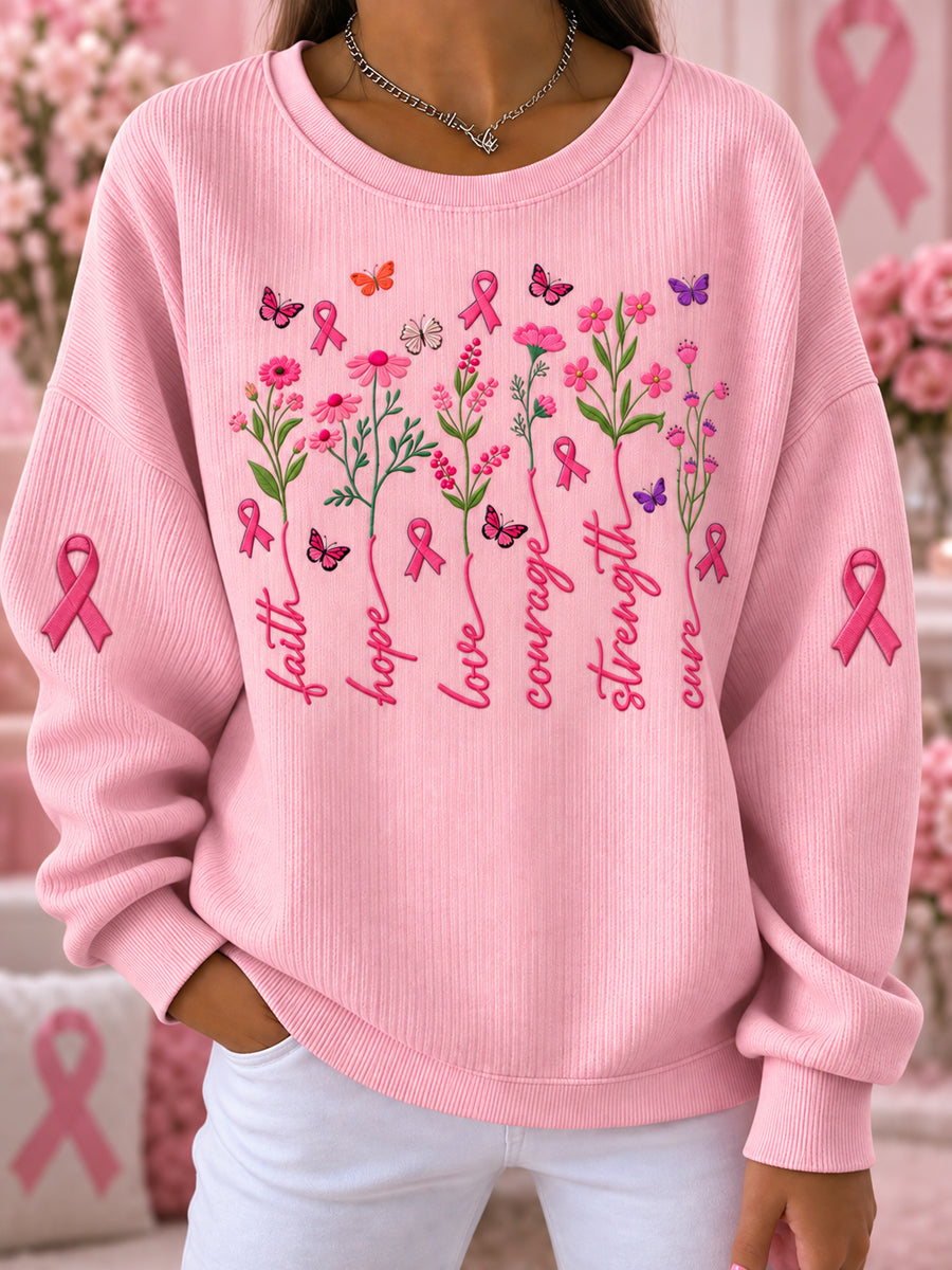Sweat-shirt décontracté à imprimé rose sur le thème du cancer du sein chez la femme