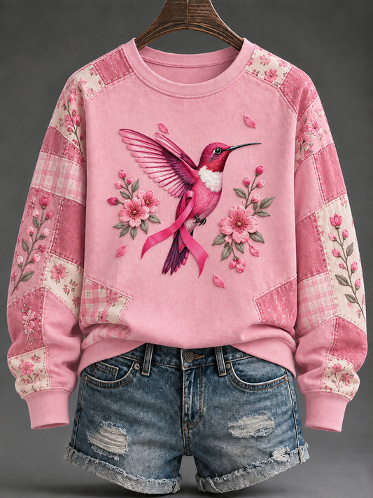 Sweat-shirt imprimé sur le thème du cancer du sein chez la femme