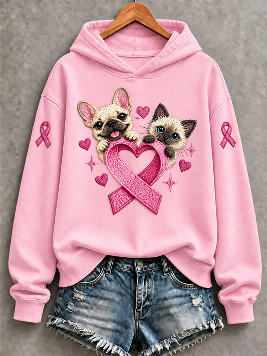 Sweat-shirt imprimé de soutien à la sensibilisation au cancer du sein chez les femmes