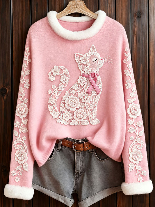 Women's Breast Cancer Awareness Tops sur le thème du chat