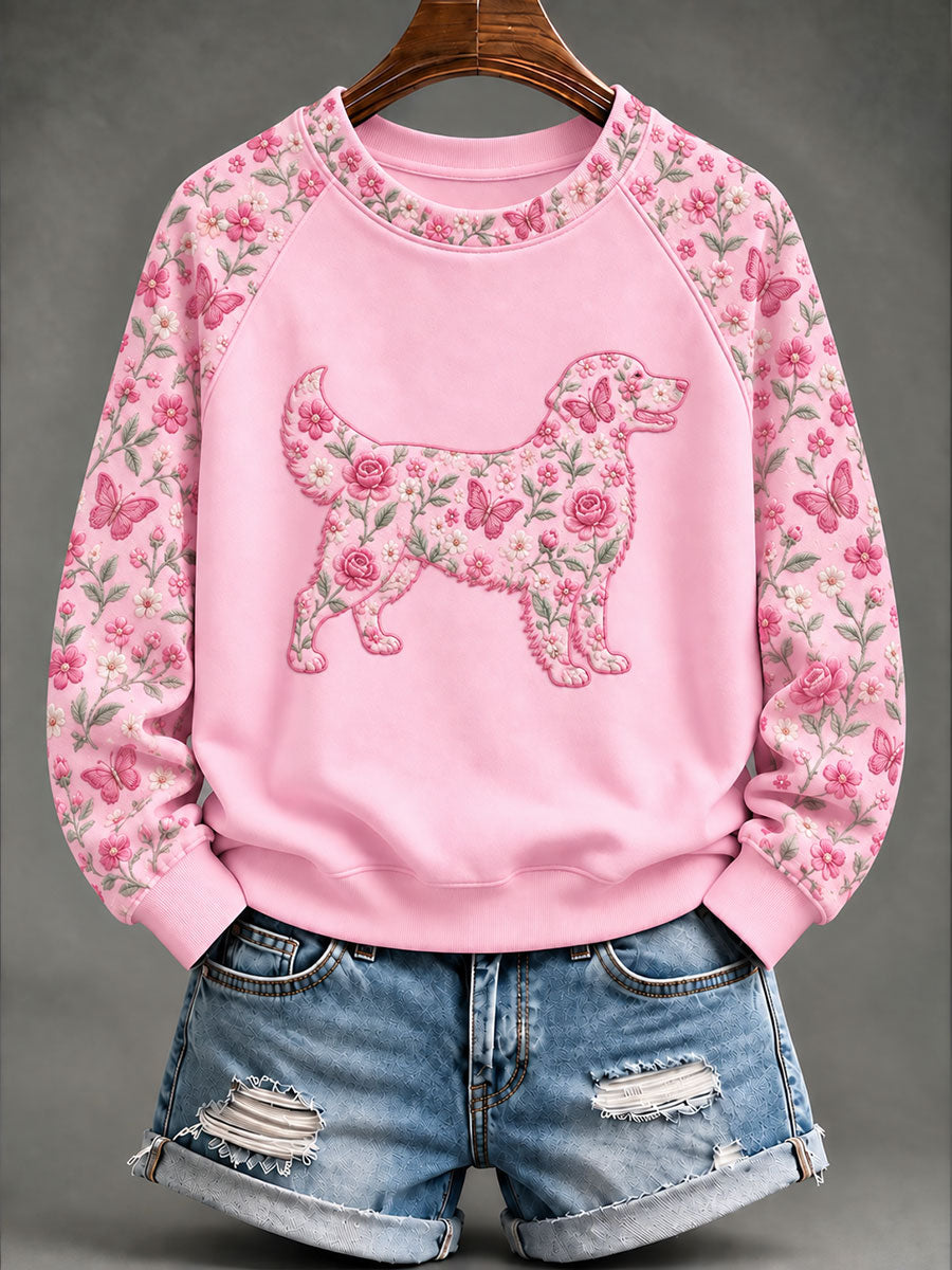 Sweat-shirt décontracté pour femme à imprimé floral et motif Golden Retriever, sur le thème du cancer du sein