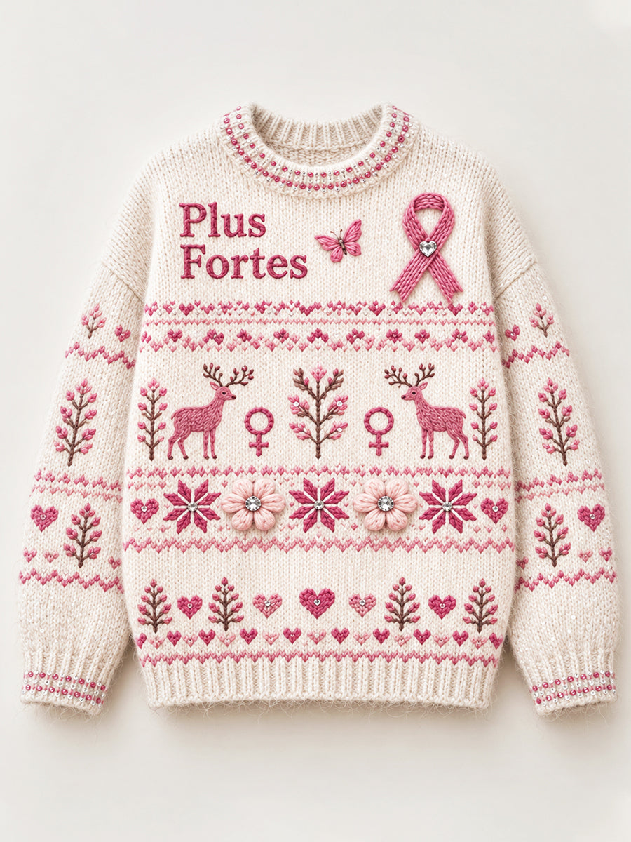 Pull décontracté pour femme, motif faon, France, cancer du sein