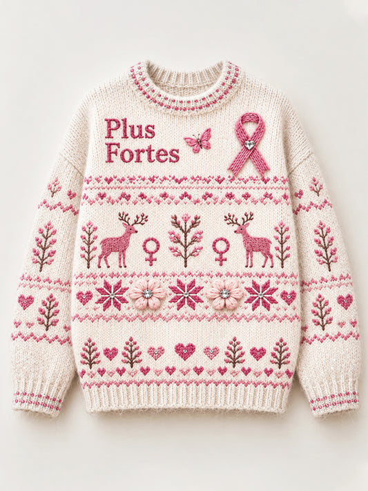 Pull décontracté pour femme, motif faon, France, cancer du sein