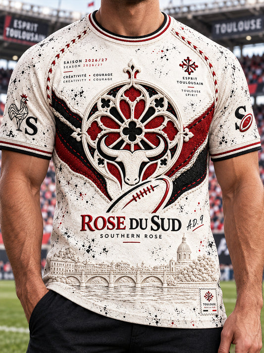 T-shirt décontracté vintage pour homme, motif taureaux de Toulouse, style rugby français