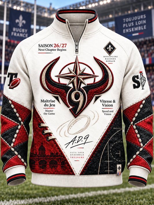 Sweat à capuche décontracté zippé pour homme, motif taureaux de Toulouse, style rugby français