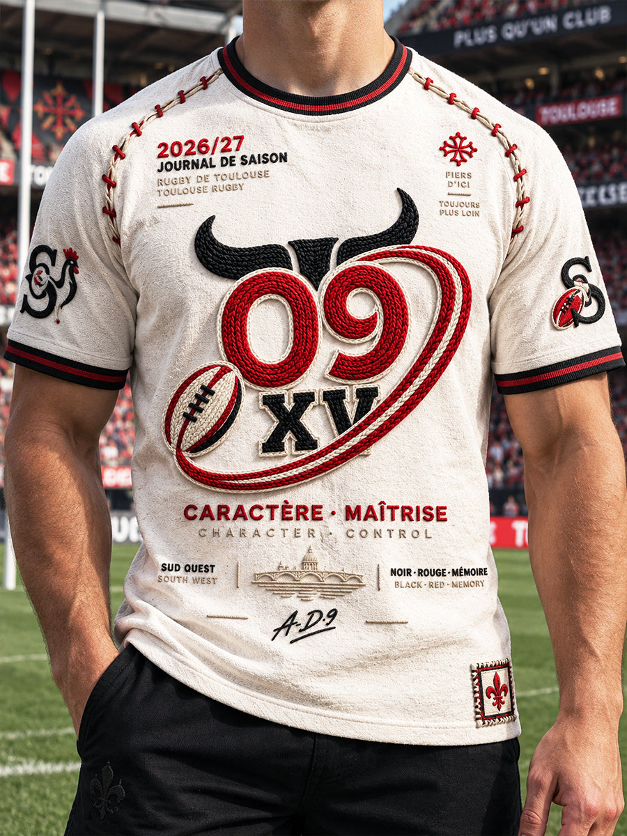 T-shirt décontracté beige pour homme, imprimé du rugby français de Toulouse