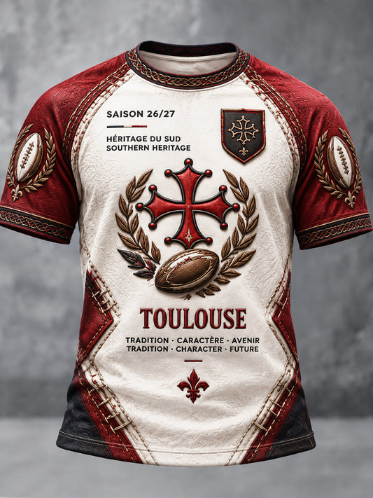 T-shirt décontracté pour homme, motif patchwork, rugby français, Toulouse