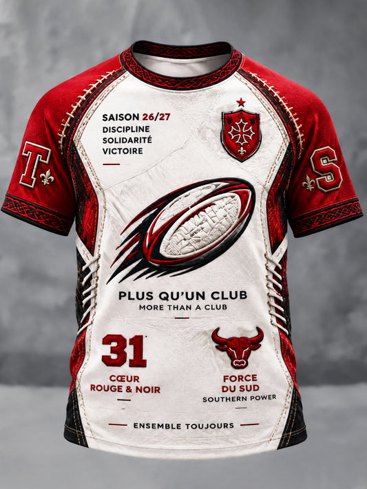 T-shirt décontracté pour homme, imprimé Toulouse, rugby français
