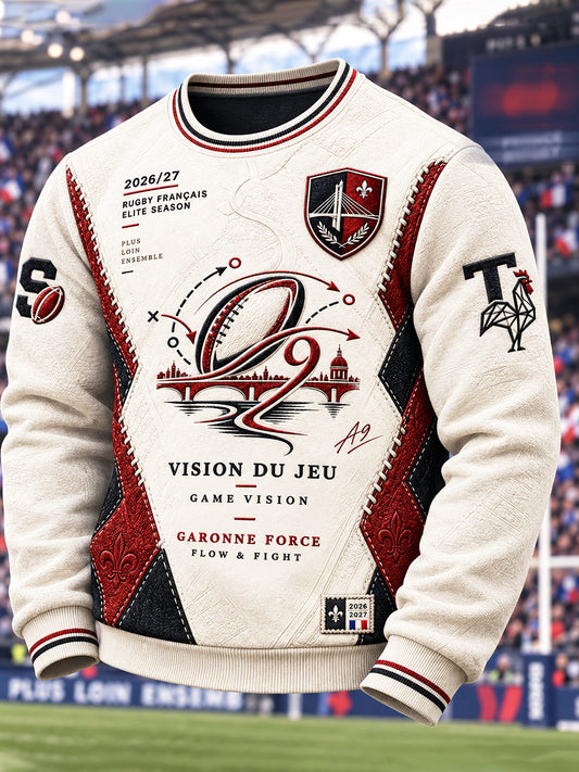 Sweat-shirt décontracté pour homme, motif patchwork, rugby français, Toulouse
