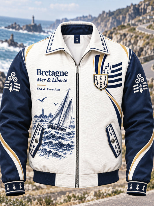 Veste décontractée zippée pour homme, imprimé patchwork breton français