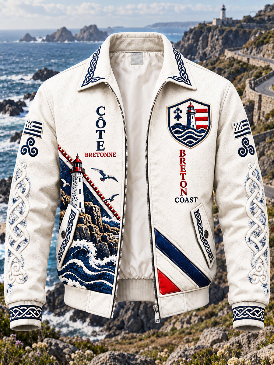Veste décontractée zippée pour homme, en blanc cassé, à imprimé marin français