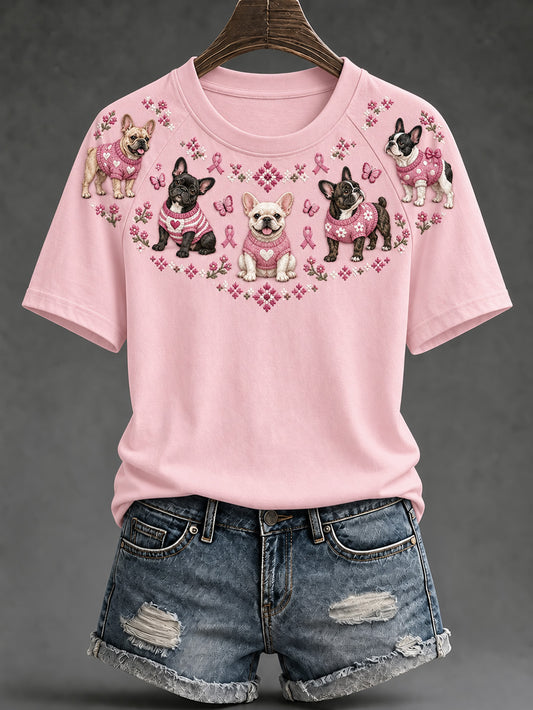 Modèle de chien des femmes et la charité rose ruban Design Casual T-shirt à manches courtes