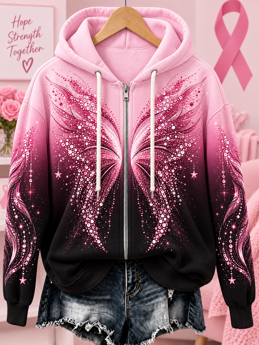 Femmes Breast Cancer Zip-Up Hoodie