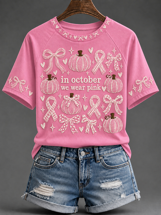 T-shirt à manches courtes à col rond imprimé rose In october We Wear pour femme