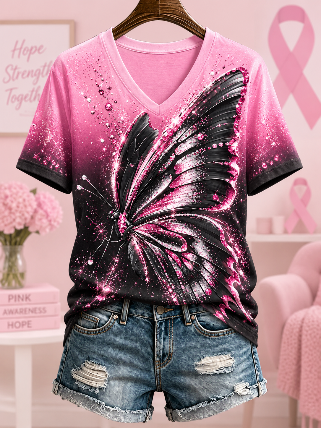 T-shirt à manches courtes pour le cancer du sein chez la femme