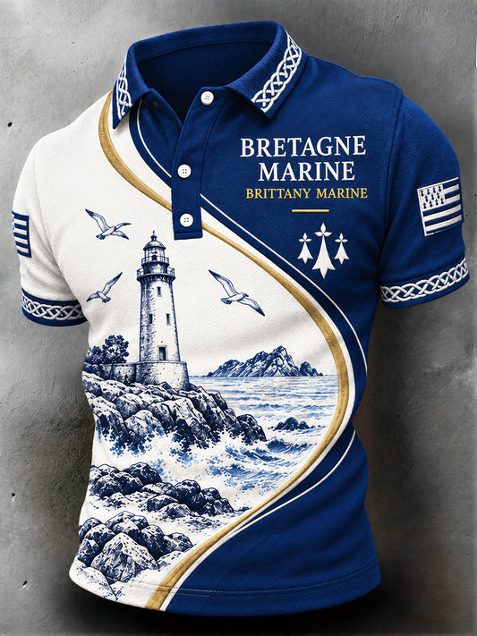 Polo décontracté pour homme à imprimé patchwork breton français