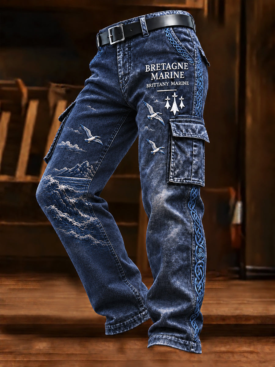 Pantalon De Travail Décontracté Homme Bleu Foncé French Brittany Imprimé Nautique