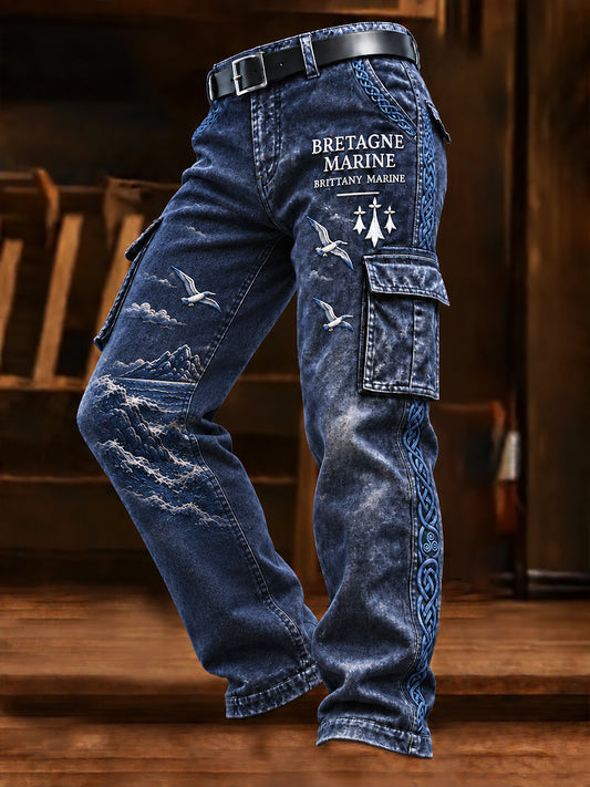 Pantalon De Travail Décontracté Homme Bleu Foncé French Brittany Imprimé Nautique
