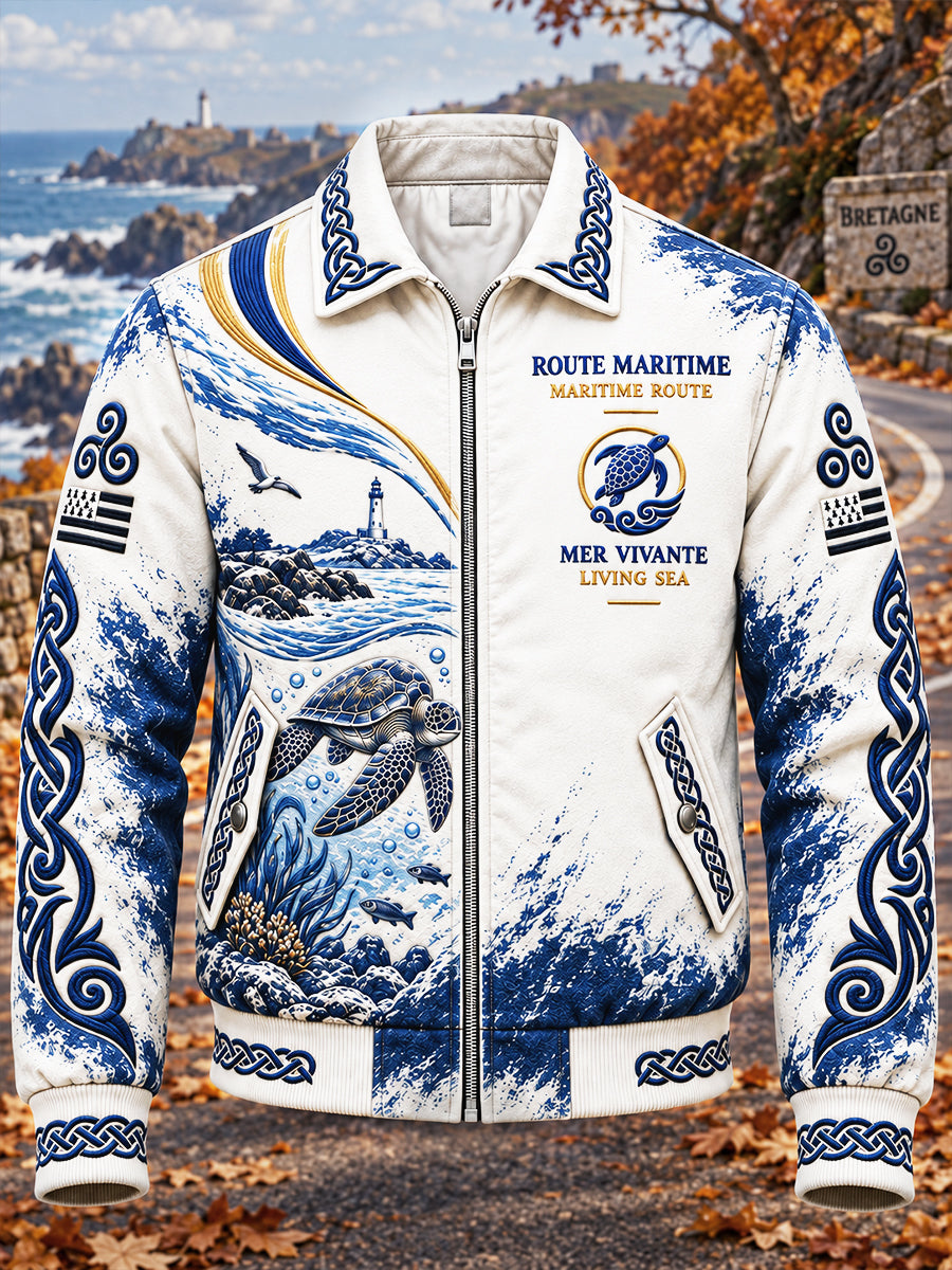 Blouson Homme Décontracté Blanc French Brittany Imprimé Tortue
