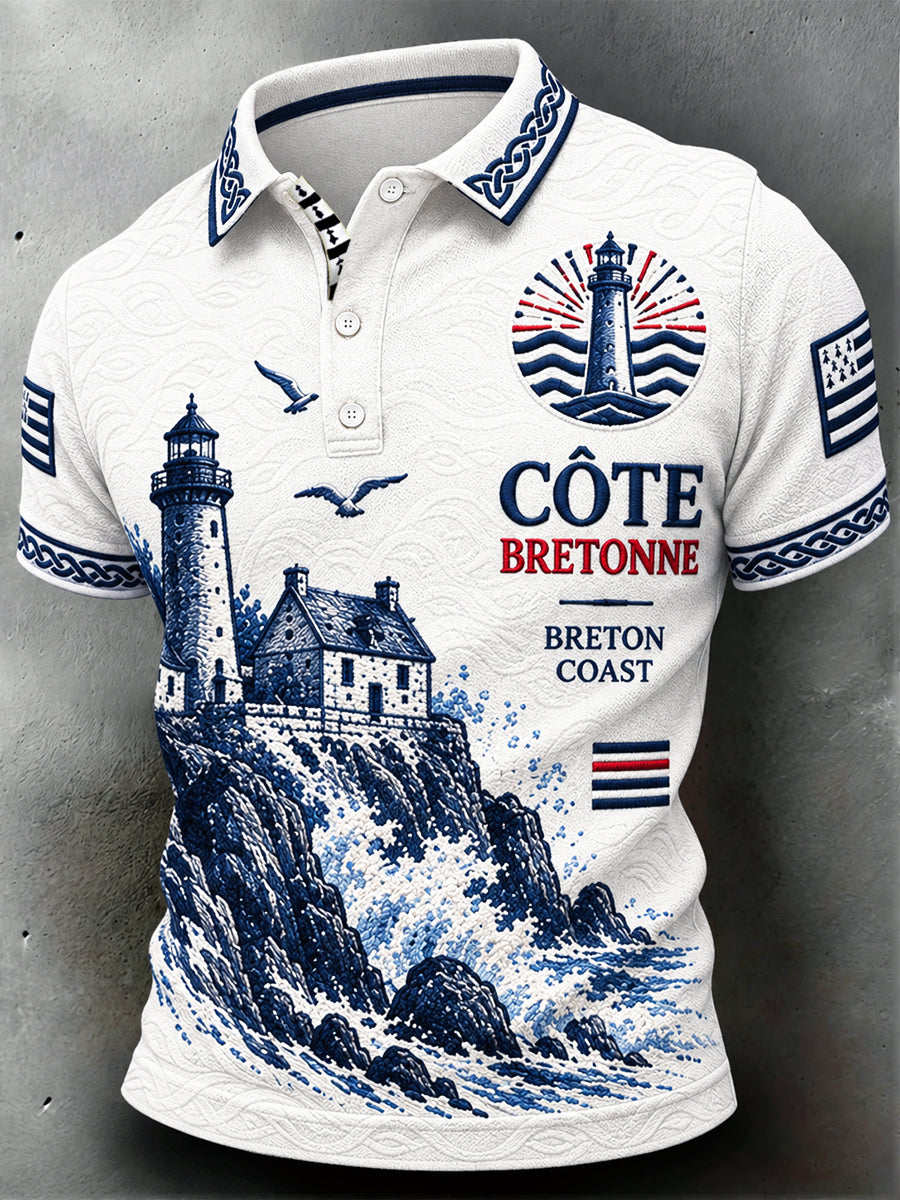 Polo décontracté pour homme à imprimé phare de Bretagne, style français