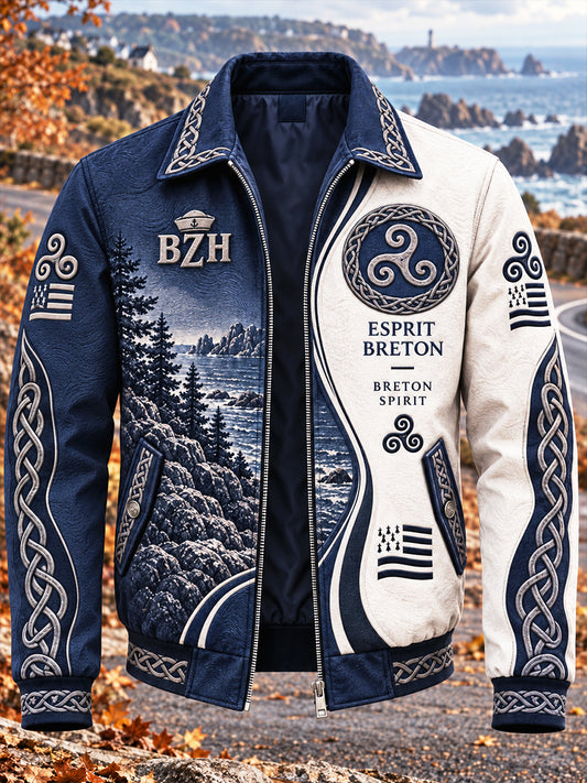 Veste décontractée zippée pour homme, imprimé patchwork breton français