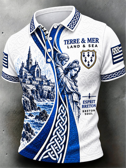 Polo décontracté à imprimé patchwork français breton pour hommes