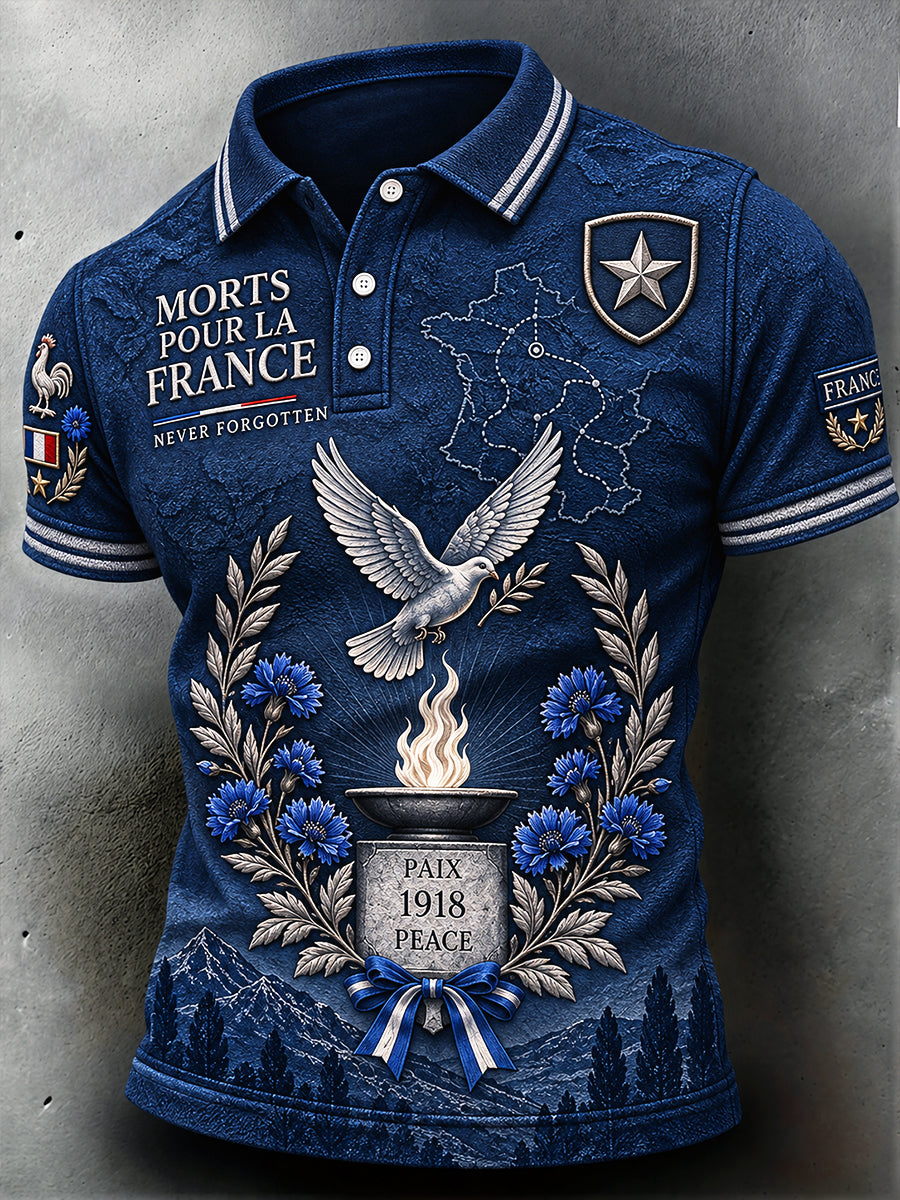 Polo décontracté à imprimé de paix du jour de l'Armistice français bleu profond pour hommes