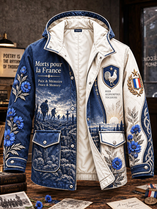 Veste à capuche décontractée à imprimé patchwork French Armistice Day pour hommes