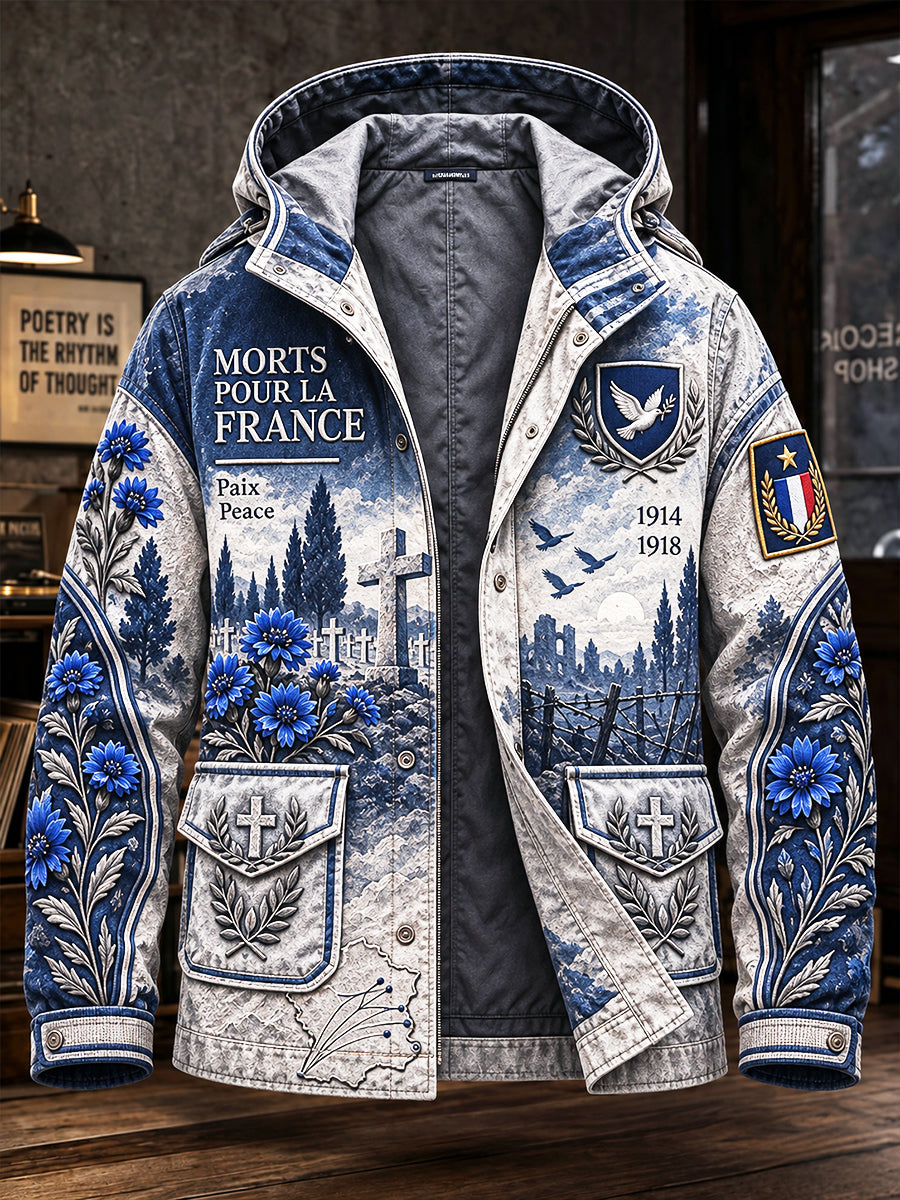 Veste à capuche décontractée à imprimé commémoratif pour hommes, jour de l'Armistice français