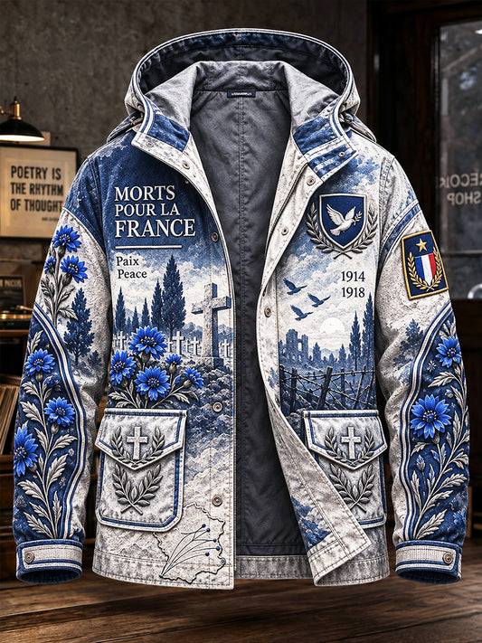 Veste à capuche décontractée à imprimé commémoratif pour hommes, jour de l'Armistice français