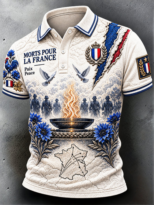 Polo Décontracté Homme Blanc Cassé Jour De L'armistice Français Imprimé Paix