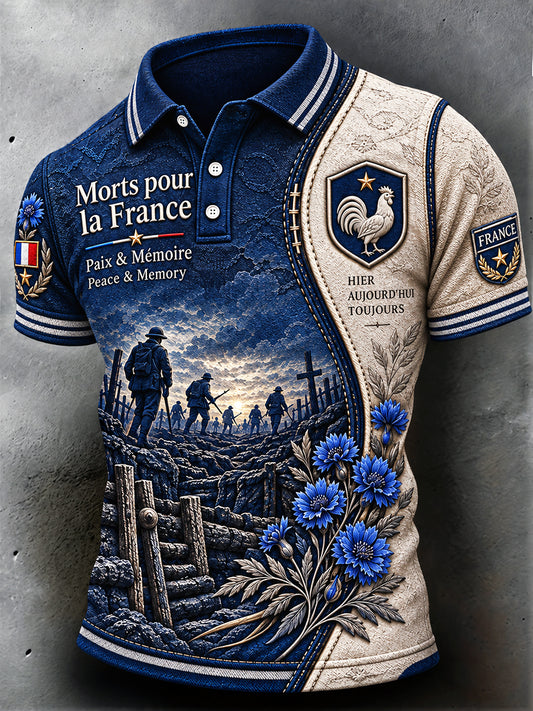 Polo décontracté à imprimé patchwork militaire pour homme, jour de l'Armistice