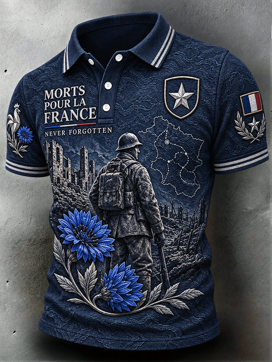 Bleu profond Armistice Français Jour Militaire Vétéran Polo décontracté pour homme
