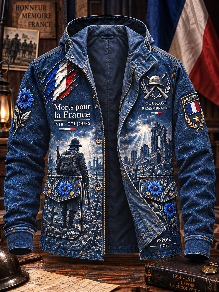 Veste à capuche décontractée bleu profond pour hommes French Armistice Day Print