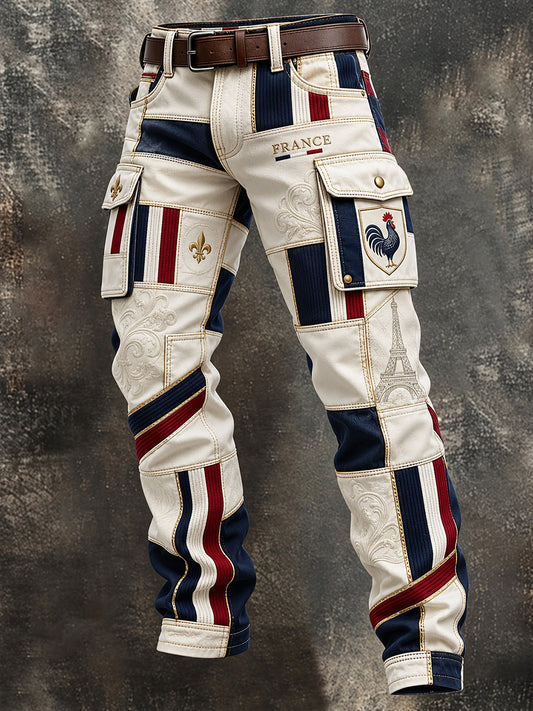 Pantalon de travail décontracté pour homme aux couleurs du drapeau français patriotique