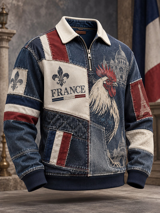 Sweat-shirt pour homme au motif du drapeau français patriotique