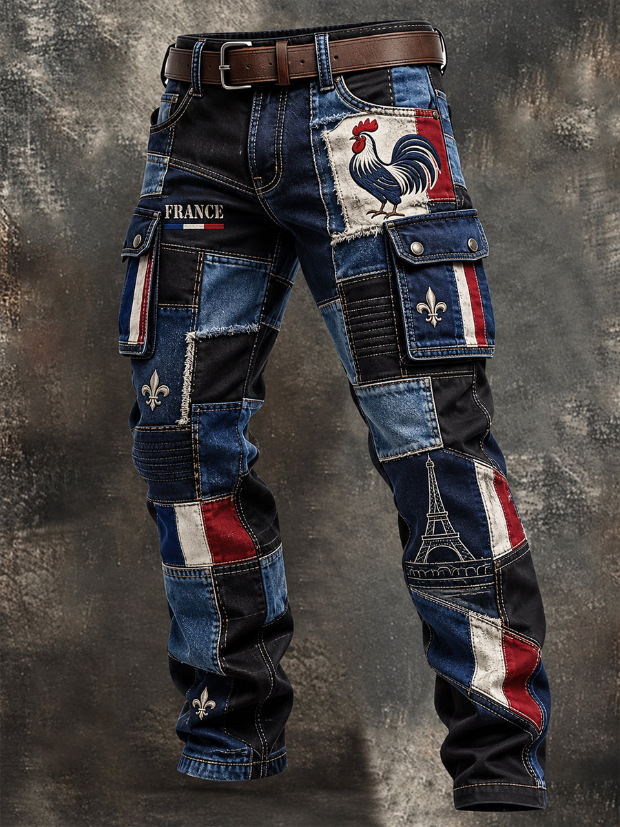 Pantalon de travail décontracté pour homme aux couleurs du drapeau français patriotique