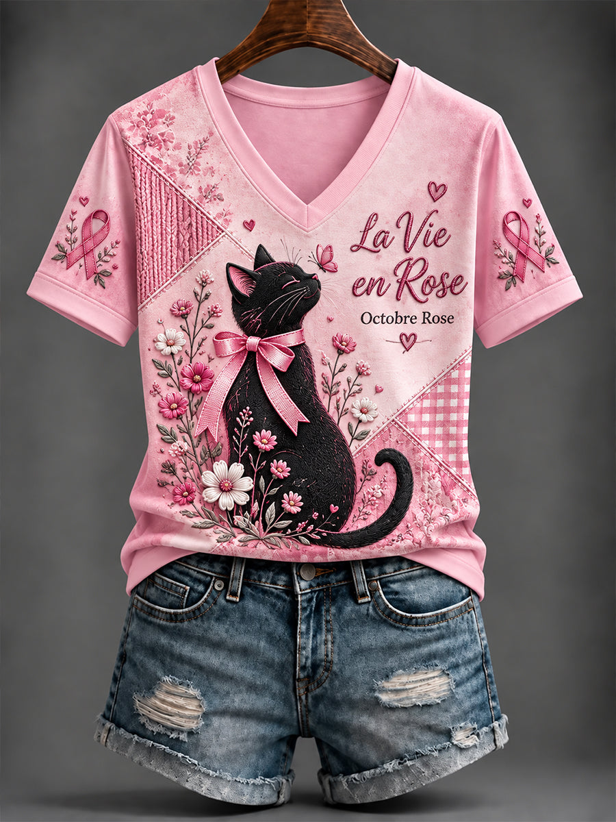 T-shirt à manches courtes de la campagne de sensibilisation au cancer du sein en France