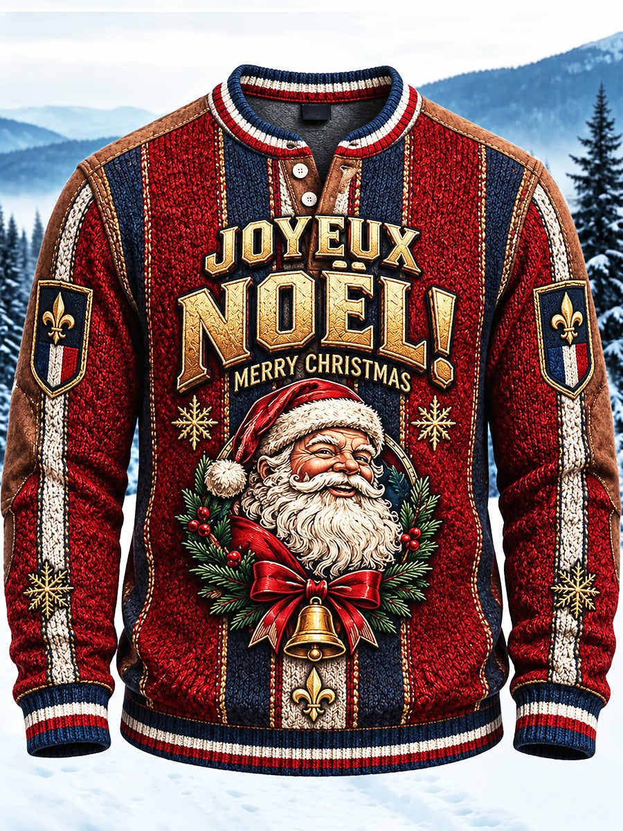 Sweat-shirt décontracté pour homme, imprimé à rayures de Noël, style français