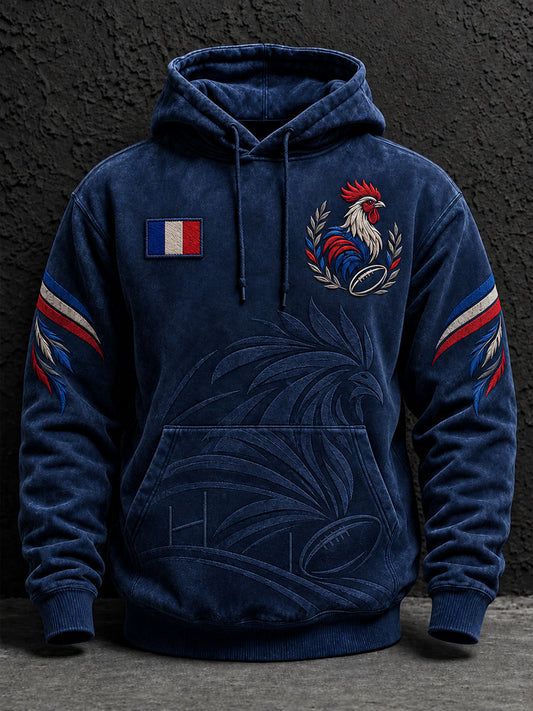 Sweat à capuche oversize à épaules tombantes avec poches France Rugby Homme