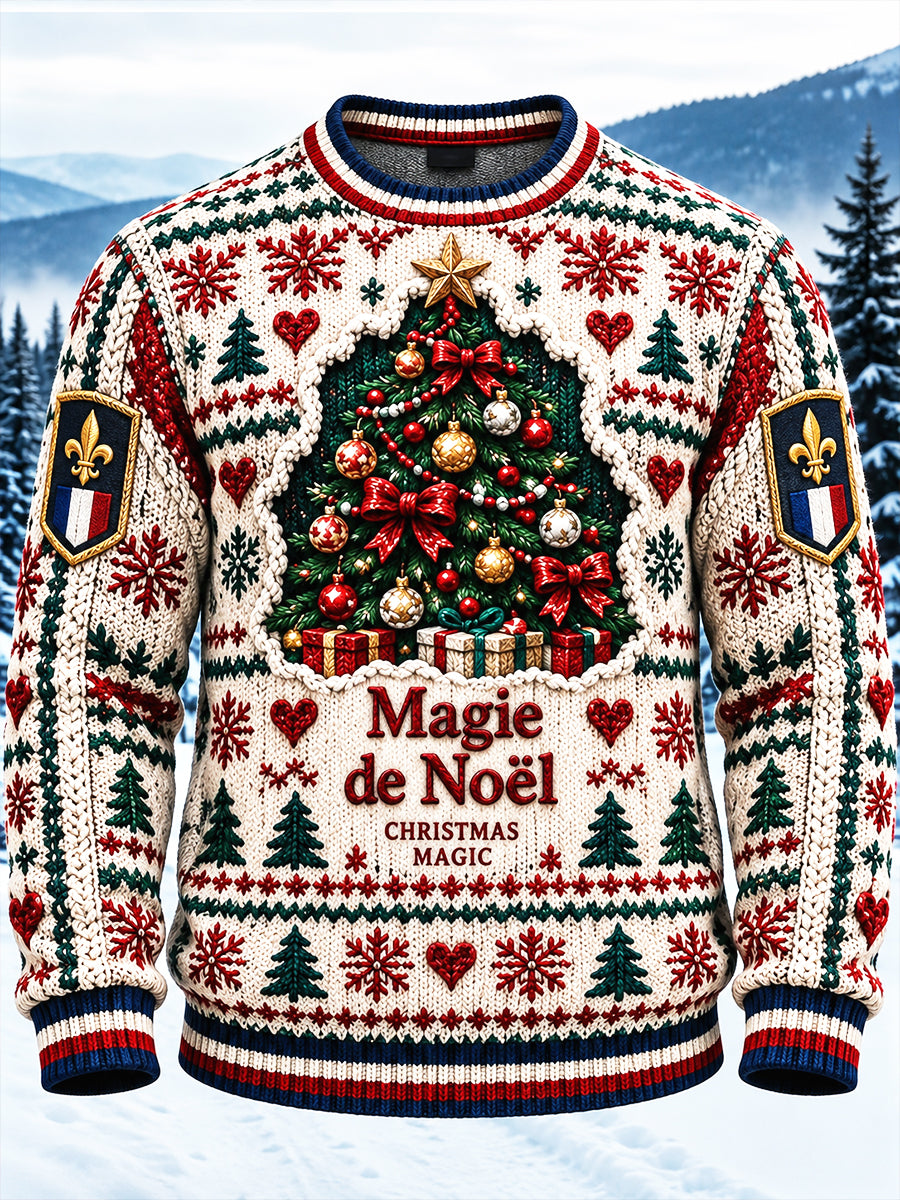 Pull décontracté à col rond pour homme, imprimé de Noël français