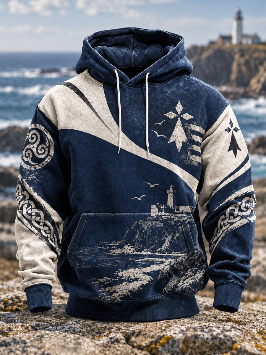Sweat à capuche oversize à épaules tombantes avec poches pour homme, style Bretagne, France