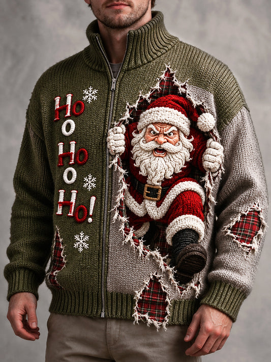 Veste décontractée à fermeture éclair pour hommes, imprimée de motifs de Noël