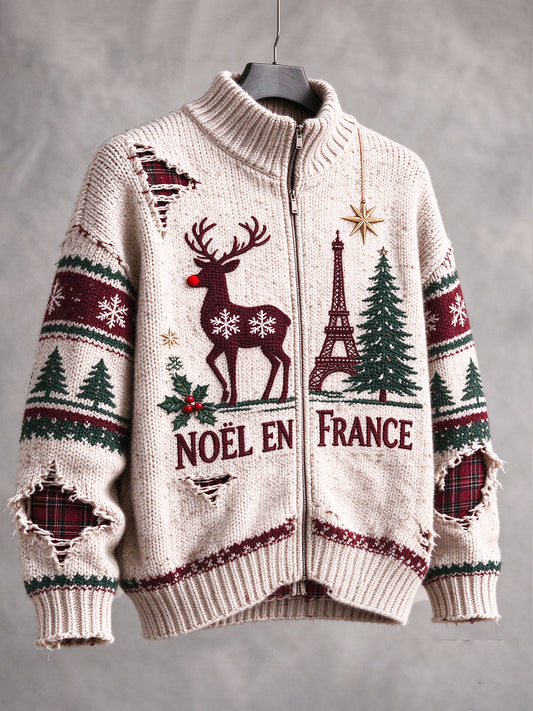 Veste zippée décontractée pour femme, motif rennes de Noël à la française