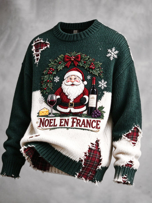 Pull décontracté vert pour femme, de style français, à thème de Noël, avec imprimé créatif